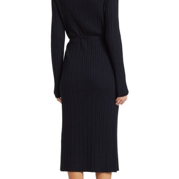 Theory Cable Rib Midi Cardigan Dress Wool Navy Blue Size Large - NWT NO BELT - Picture 2 of 8